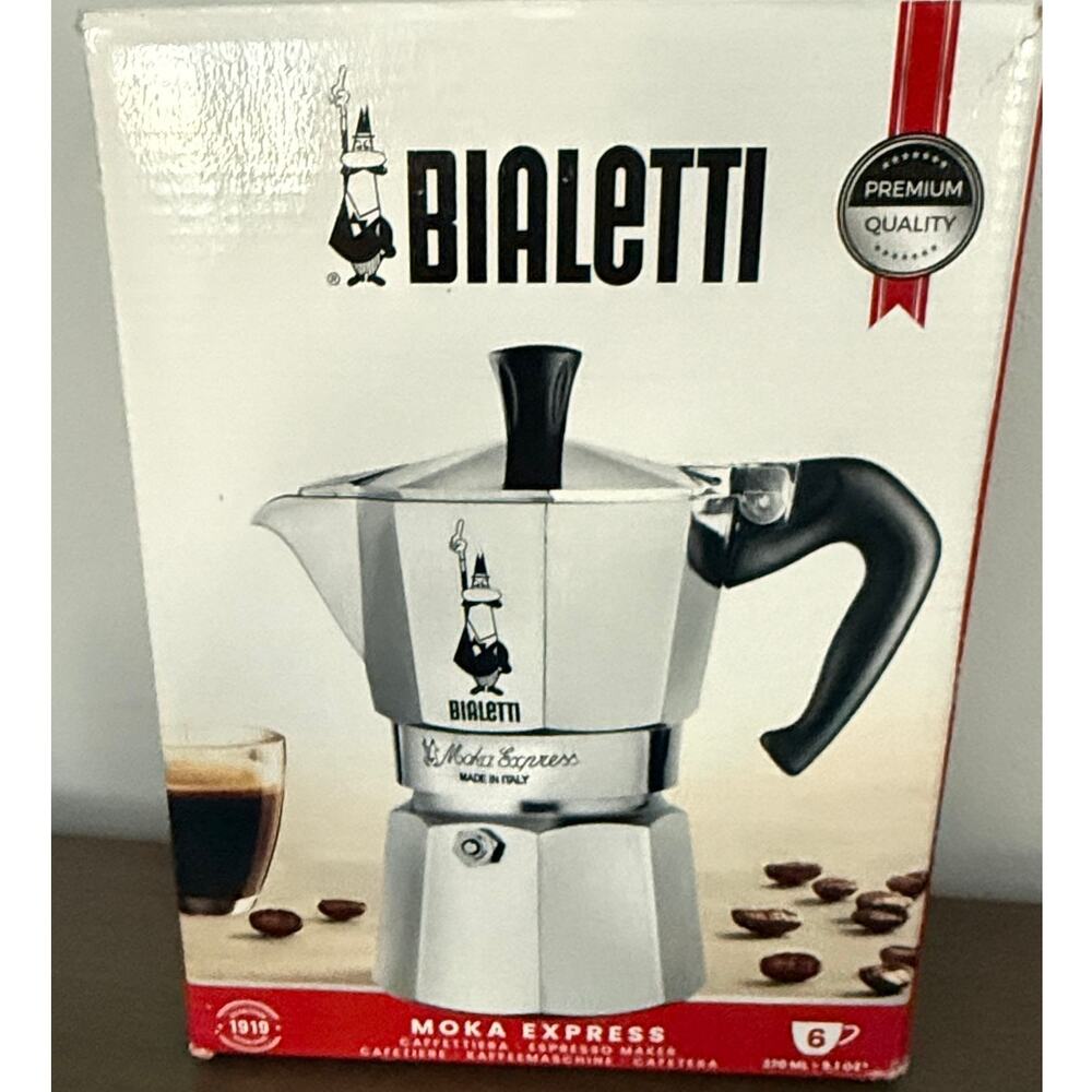 Bialetti Moka Express Italian Stovetop Espresso Maker Natural Silver 6 Cups NIB